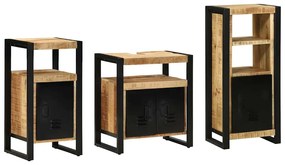 vidaXL Σετ Επίπλων Μπάνιου 3 pcs Καφέ και Μαύρο Στερεό ξύλο μάνγκο