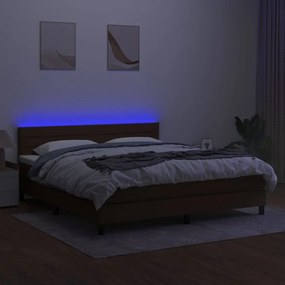 vidaXL Κρεβάτι Boxspring με Στρώμα &amp; LED Σκ.Καφέ 180x200εκ. Υφασμάτινο