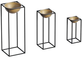 Κασπώ (Σετ 3Τμχ) 247HFM1169 28x28x80/22x22x60/17x17x40cm Black-Gold Aberto Design Μέταλλο