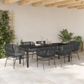 vidaXL Σετ Εξωτερικής Τραπέζης και Καρεκλών 7 τεμαχίων με Μαξιλάρια Μαύρο Poly Rattan