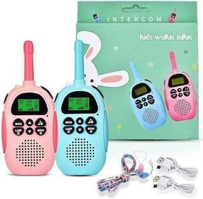 Σετ 2τμχ Επαναφορτιζόμενα Παιδικά Walkie Talkie DJ100 1 Τυρκουάζ + 1 Ροζ Χρώμα