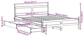 Σκελετός Κρεβατιού Χωρίς Στρώμα Καφέ 140x190 Μασίφ Ξύλο Πεύκου - Καφέ