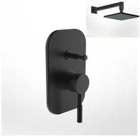 La Torre New Tech Black Matt 12050R-400 Μίκτης Εντοιχισμού 2 Εξ. με Εκτροπέα+Ανακλινόμενη Κεφαλή Square 30x30εκ+Μπράτσο Τοίχου