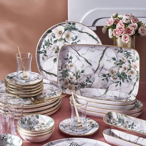 Stewehome Σετ 35 Τεμάχια Πρωινού Ανθισμένο Μάρμαρο 32x19x3 cm