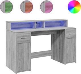 vidaXL Γραφείο με LED Γκρι Sonoma 140x55x91 εκ. Επεξεργ. Ξύλο