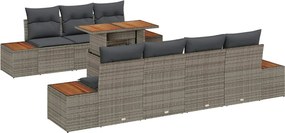 vidaXL Σετ Καναπέ Κήπου με μαξιλάρι 8 pcs Γκρι Πολυ ράταν