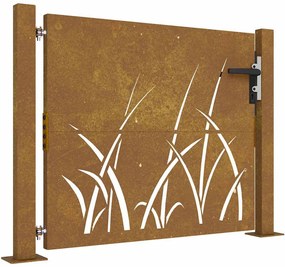 vidaXL Πόρτα Κήπου με Σχέδιο Χόρτου από Ατσάλι Corten 100x100 εκ.