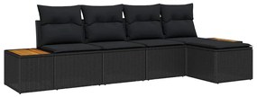 vidaXL Σετ Καναπέ Κήπου 5 pcs Μαύρο 184 x 62 x 85 εκ. Πολυ ράταν