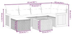 vidaXL Καναπές Σετ 7 Τεμαχίων Μαύρο Συνθετικό Ρατάν με Μαξιλάρια