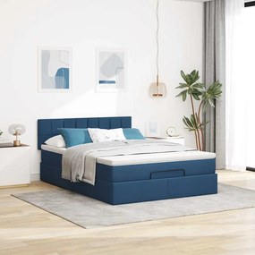 vidaXL Οθωμανικό κρεβάτι με στρώμα &amp; LEDs Μπλε 140x190cm Ύφασμα