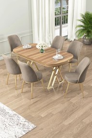 Dining Table &amp; Chairs Set (7 Pieces) Lai - Light Walnut, Gold, Cappuccino Light Walnut
Gold
Cappuccino