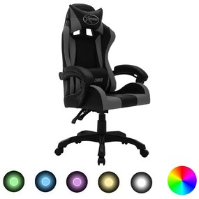 Καρέκλα Racing με Φωτισμό RGB LED Γκρι/Μαύρο Συνθετικό Δέρμα - Γκρι