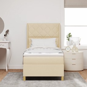 vidaXL Κρεβάτι Box Spring με Στρώμα σε Κρέμ - 90x200 cm Ύφασμα