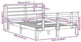 Πλαίσιο Κρεβατιού Κεφαλάρι Καφέ Κεριού 120x190 εκ. Μασίφ Πεύκο - Καφέ