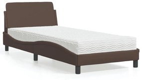 Κρεβάτι με Στρώμα Καφέ 90x200 εκ. από Συνθετικό Δέρμα