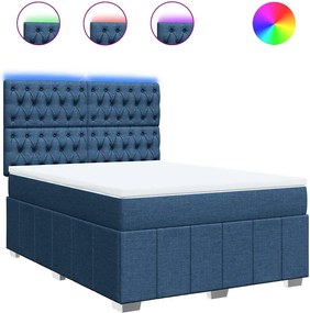 vidaXL Κρεβάτι Boxspring με Στρώμα Μπλε 140x190 εκ. Υφασμάτινο