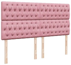 vidaXL Κρεβάτι Boxspring με Στρώμα Ροζ 200x200 εκ. Βελούδινο