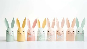 Intra Συλλεκτικό Ξύλινο Παζλ Plywood 4mm - Πολύχρωμα χάρτινα κουνέλια για πασχαλινή διακόσμηση Σε Ξύλινο Κουτί - Διαστάσεις Puzzle: 10x10 cm – 25 κομμάτια