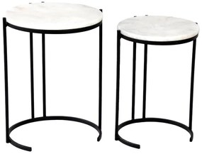 Boηθητικά τραπέζια σαλονιού σετ 2τεμ Luxere Inart μαύρο μέταλλο-λευκό μαρμάρου 40x40x53 εκ.