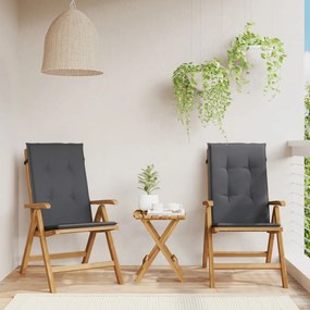 Καρέκλες Κήπου Ανακλινόμενες 2 τεμ Μασίφ Ξύλο Teak με Μαξιλάρια