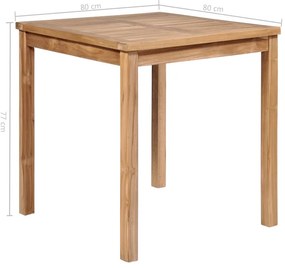 vidaXL Τραπέζι Κήπου 80 x 80 x 77 εκ. από Μασίφ Ξύλο Teak