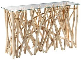 Κονσόλα Στυλ Ρουστίκ HM9373 120x35x75cm Από Μασίφ Teak Ξύλο Natural Wood, Glass