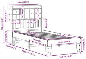 Σκελετός Κρεβατιού Χωρίς Στρώμα 90x190 εκ Μασίφ Ξύλο Πεύκου - Καφέ