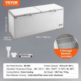 VEVOR Chest Freezer 19.8 cu.ft / 561 L Large Deep Freezer &amp; 4 Removable Baskets