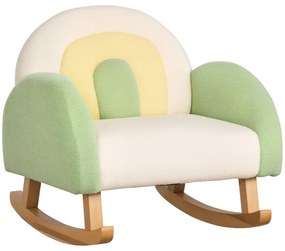 HOMCOM Κουνιστή πολυθρόνα για νήπια, χαριτωμένο σχέδιο, απομίμηση δέρματος προβάτου, ξύλο ευκαλύπτου, πράσινο + κίτρινο μπεζ