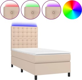 vidaXL Κρεβάτι Boxspring Στρώμα&amp;LED Καπουτσίνο 80x200 εκ. Συνθ. Δέρμα