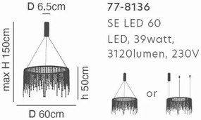 Φωτιστικό Οροφής  SE LED 60 CRESCENDO PENDANT BLACK Γ5 - Μέταλλο - 77-8136