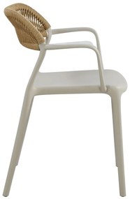 DOLLI Πολυθρόνα Στοιβαζόμενη, PP-UV Γκρι, Rope Wicker Φυσικό 56x52x78cm