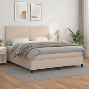 Κρεβάτι Boxspring με Στρώμα Καπουτσίνο 160x200εκ.από Συνθ.Δέρμα - Καφέ