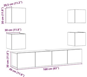 6 τεμαχίων ντουλάπι τηλεόρασης που τοποθετείται τοίχο από - Καφέ