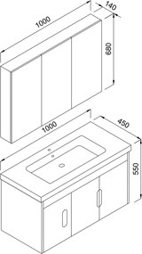 Martin Ada 100 White Matt  MDF - Πάγκος με Νιπτήρα &amp; Καθρέπτη