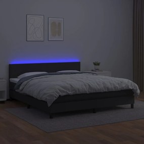 vidaXL Κρεβάτι Boxspring με Στρώμα &amp; LED Μαύρο 160x200 εκ. Συνθ. Δέρμα
