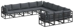 vidaXL Σετ Καναπέ Κήπου με μαξιλάρι 11 pcs Μαύρο Αλουμίνιο