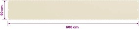 vidaXL Διαχωριστικό Βεράντας Κρεμ 90 x 600 εκ. από HDPE