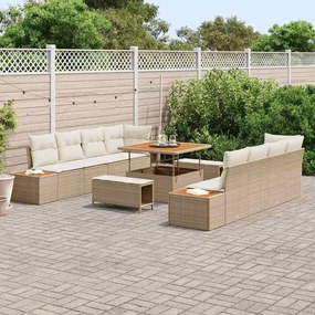 vidaXL Σετ Καναπέ Κήπου με μαξιλάρι 11 pcs Μπεζ Πολυ ράταν