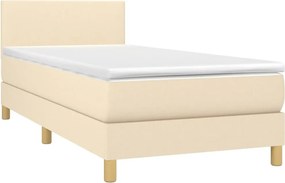 vidaXL Κρεβάτι Boxspring με Στρώμα &amp; LED Κρεμ 90x200 εκ. Υφασμάτινο