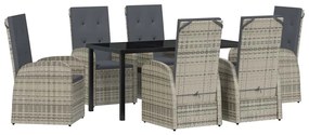 vidaXL Σέτ φαγητού για κήπο με μαξιλάρι 7 pcs Γκρι συνθετικό ρατάν