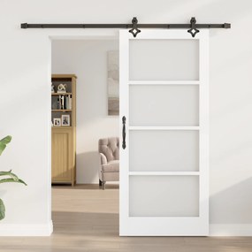 vidaXL Συρόμενη Πόρτα με Σετ Εξαρτημάτων 'ORKDAL' Λευκή Ξύλινη & Γυάλινη