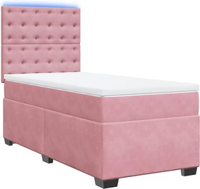 vidaXL Κρεβάτι Boxspring με Στρώμα Ροζ 90x190 εκ. Βελούδινο