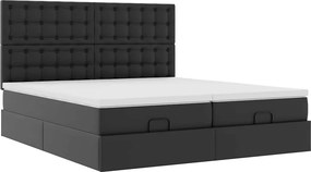vidaXL Οθωμανικό κρεβάτι με στρώματα &amp; LEDs Μαύρο Faux Leather