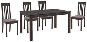 SABINIO Set (1+4) Τραπεζαρίας- Κουζίνας, Σκούρο Καρυδί, Melamine Greystone,Ύφασμα Μπεζ -  Table 135x80x75 Chair 43x52x97