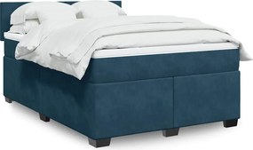vidaXL Κρεβάτι Boxspring με Στρώμα Μπλε 140x200 εκ. Βελούδινο