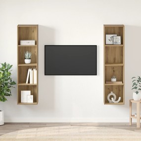 vidaXL Σετ επίπλου τηλεόρασης Επιτοίχιο 2 pcs Καφέ 37 x 37 x 142.5 εκ