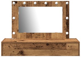 vidaXL Τοποθετούμενο Τραπέζι Καλλωπισμού με LED Φώτα Παλιού Ξύλου