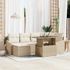 vidaXL Σετ Καναπέ Κήπου με μαξιλάρι 7 pcs μπεζ και κρεμ