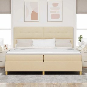 vidaXL Κρεβάτι με ελατήρια με στρώμα Κρεμ 200 x 200 cm ύφασμα